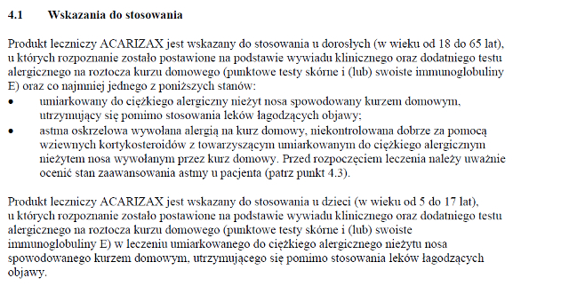 Wskazania wg ChPL