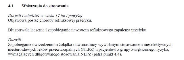 Wskazania wg ChPL
