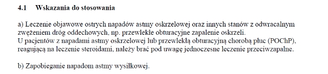 Wskazania wg ChPL