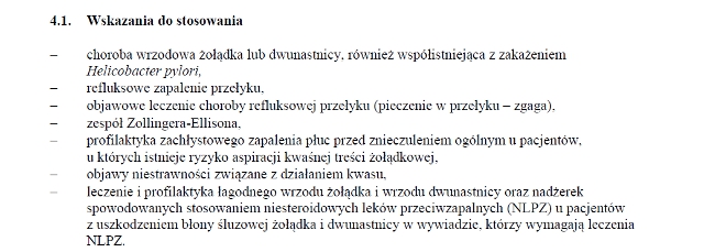 Wskazania wg ChPL