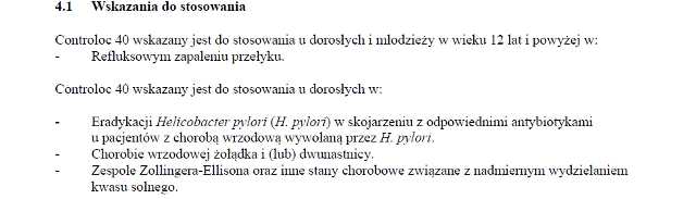 Wskazania wg ChPL
