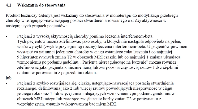 Wskazania wg ChPL