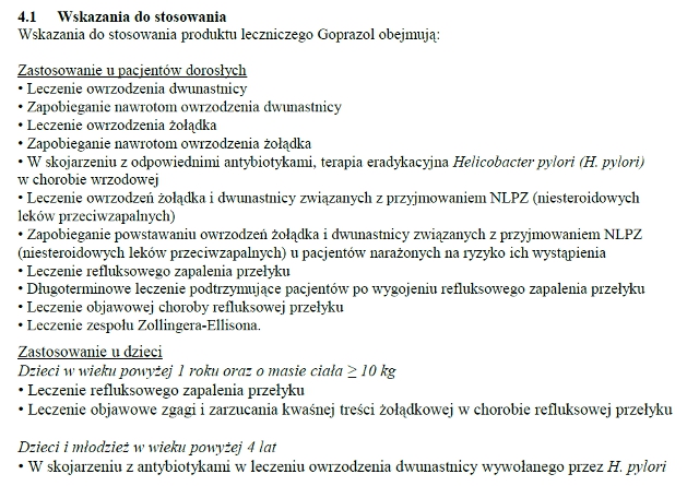 Wskazania wg ChPL