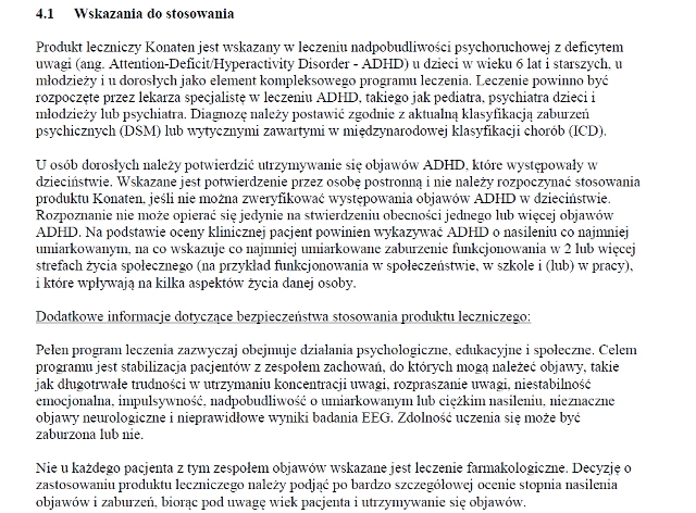Wskazania wg ChPL