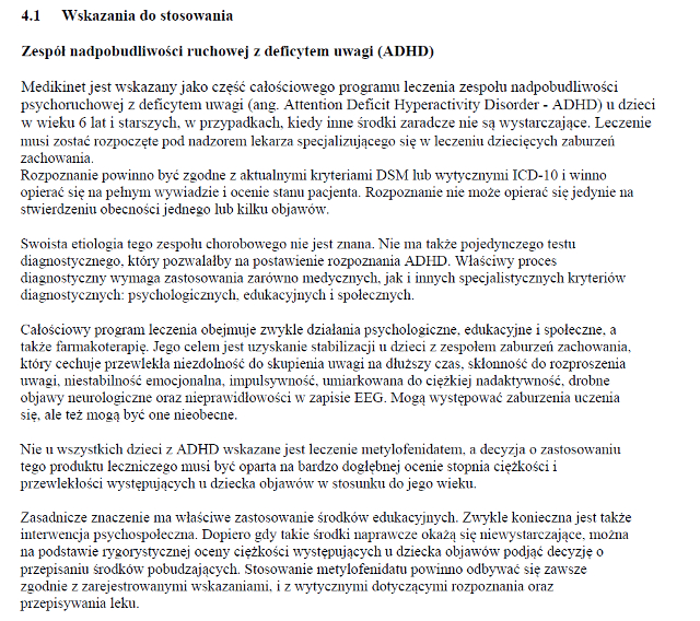 Wskazania wg ChPL