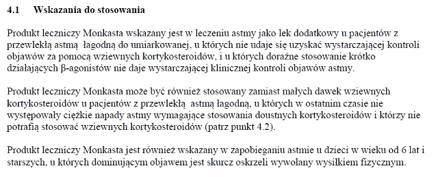 Wskazania wg ChPL