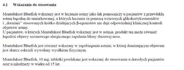 Wskazania wg ChPL