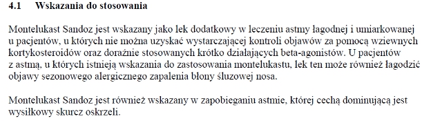 Wskazania wg ChPL