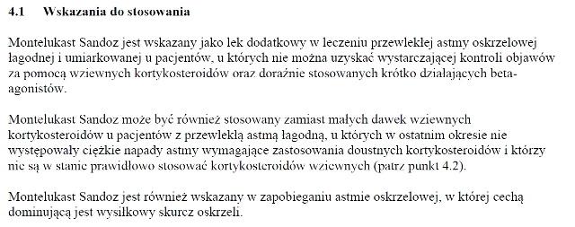 Wskazania wg ChPL