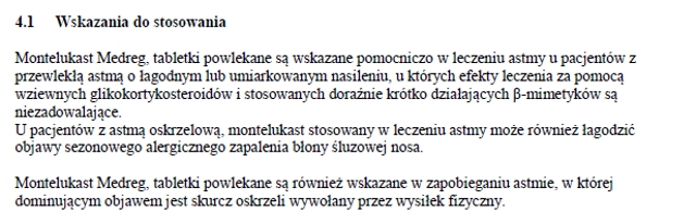Wskazania wg ChPL