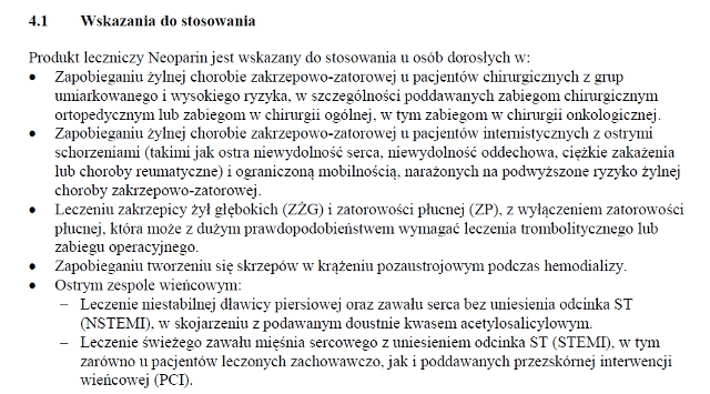 Wskazania wg ChPL