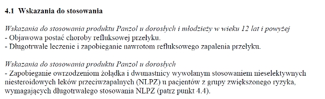 Wskazania wg ChPL
