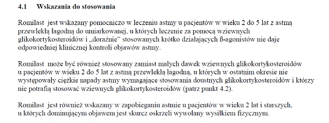 Wskazania wg ChPL