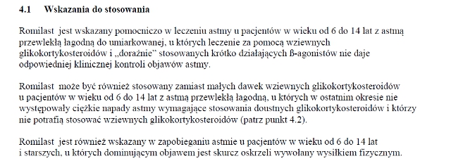 Wskazania wg ChPL