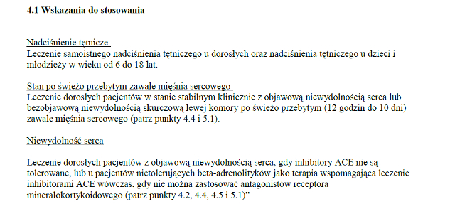 Wskazania wg ChPL